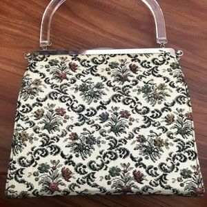 vintage tapestry needlepoint purse clear handle